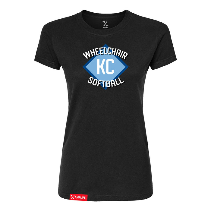 MAS Kansas City Wheelchair Softball Diamond Women's Black Slim T-Shirt on a white background