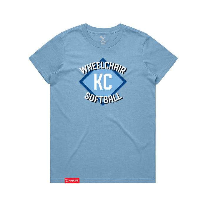 MAS Kansas City Wheelchair Softball Diamond Women's Carolina Blue T-Shirt on a white background
