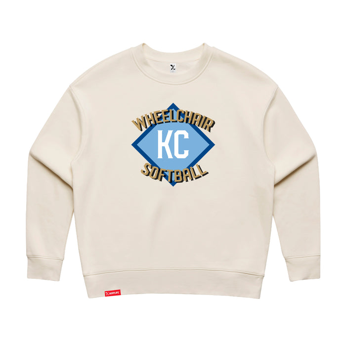 MAS Kansas City Wheelchair Softball Diamond Women's Ecru Modern Crewneck Sweatshirt on a white background