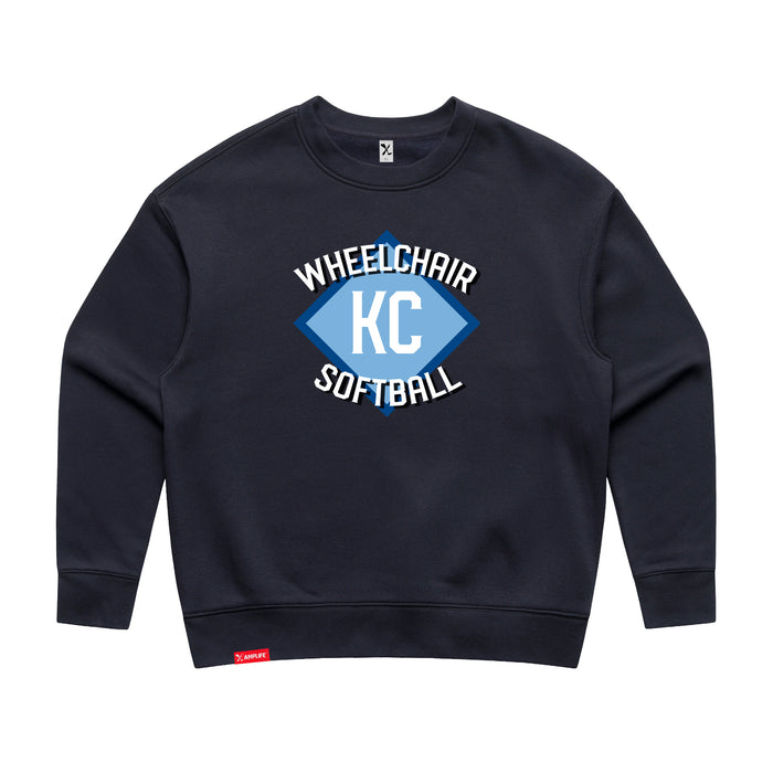 MAS Kansas City Wheelchair Softball Diamond Women's Ink Blue Modern Crewneck Sweatshirt on a white background