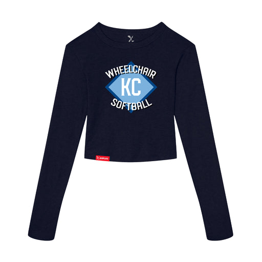 MAS Kansas City Wheelchair Softball Diamond Women's Navy Crop Long Sleeve T-Shirt on a white background