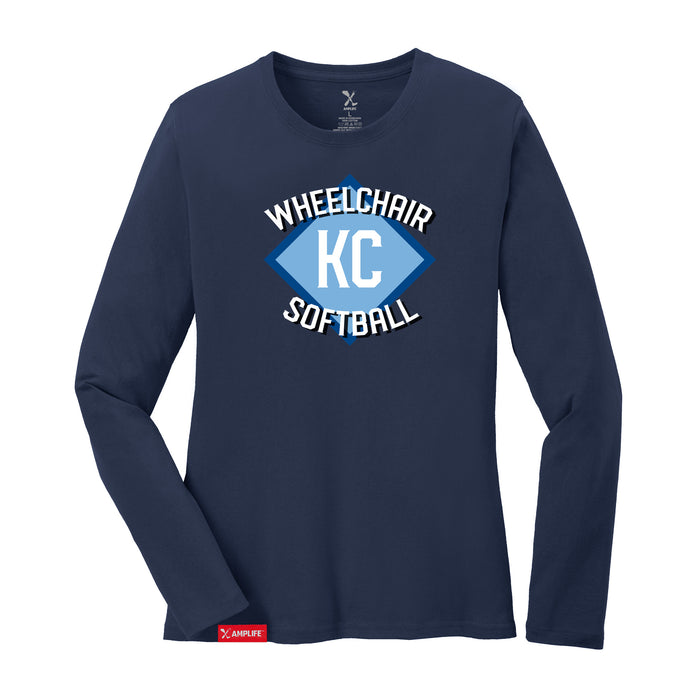 MAS Kansas City Wheelchair Softball Diamond Women's Navy Long Sleeve T-Shirt on a white background