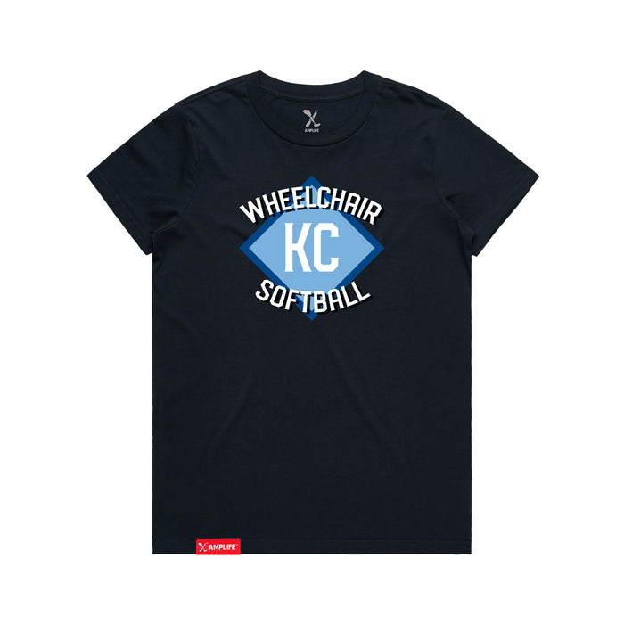 MAS Kansas City Wheelchair Softball Diamond Women's Navy T-Shirt on a white background
