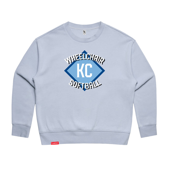 MAS Kansas City Wheelchair Softball Diamond Women's Powder Modern Crewneck Sweatshirt on a white background
