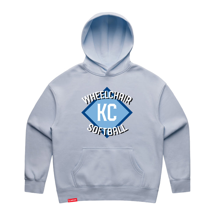 MAS Kansas City Wheelchair Softball Diamond Women's Powder Modern Hoodie on a white background