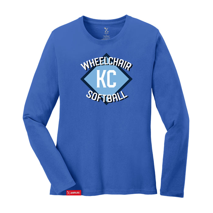 MAS Kansas City Wheelchair Softball Diamond Women's Royal Long Sleeve T-Shirt on a white background