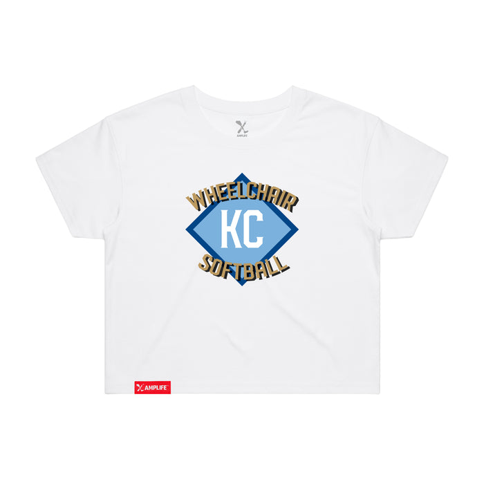 MAS Kansas City Wheelchair Softball Diamond Women's White Crop T-Shirt on a white background