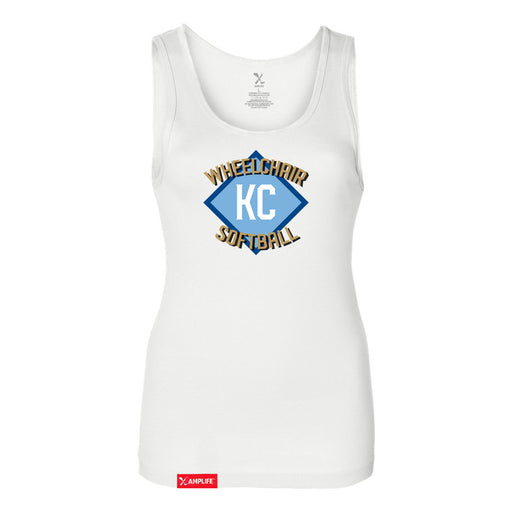 MAS Kansas City Wheelchair Softball Diamond Women's White Slim Micro Rib Tank Top on a white background