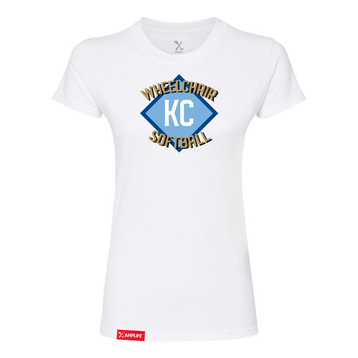 MAS Kansas City Wheelchair Softball Diamond Women's White Slim T-Shirt on a white background