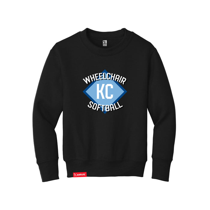 MAS Kansas City Wheelchair Softball Diamond Youth Black Crewneck Sweatshirt on a white background