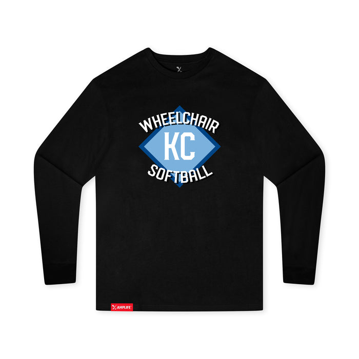 MAS Kansas City Wheelchair Softball Diamond Youth Black Long Sleeve T-Shirt on a white background
