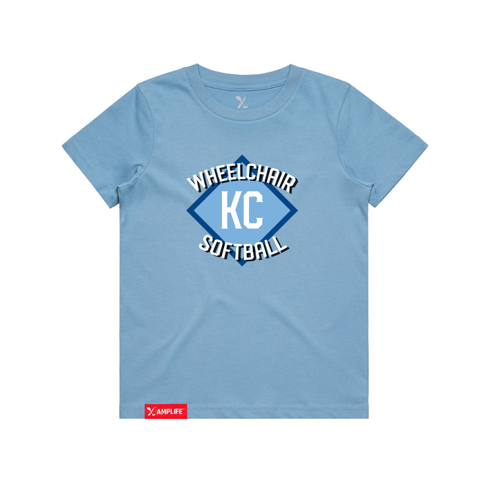 MAS Kansas City Wheelchair Softball Diamond Youth Carolina Blue T-Shirt on a white background