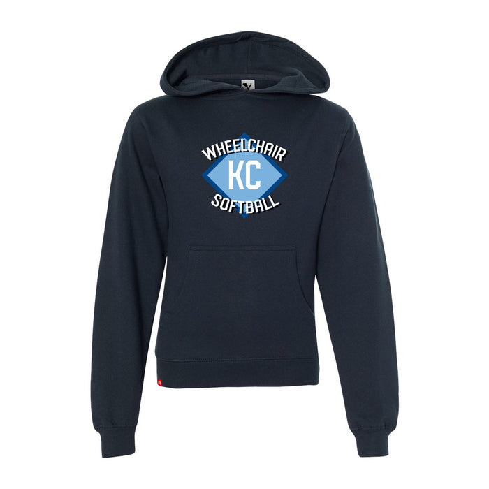 MAS Kansas City Wheelchair Softball Diamond Youth Navy Hoodie on a white background