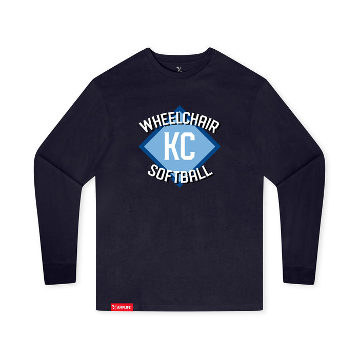 MAS Kansas City Wheelchair Softball Diamond Youth Navy Long Sleeve T-Shirt on a white background