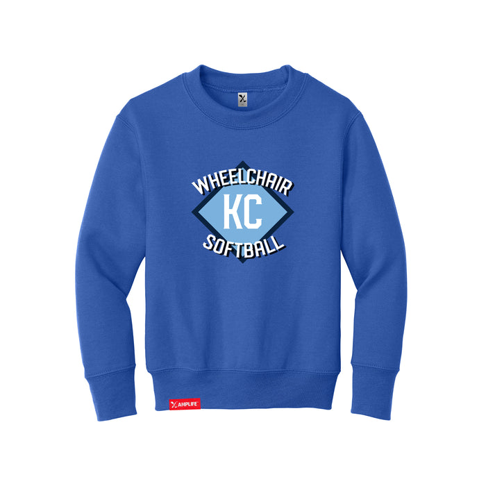MAS Kansas City Wheelchair Softball Diamond Youth Royal Crewneck Sweatshirt on a white background