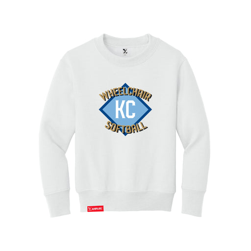 MAS Kansas City Wheelchair Softball Diamond Youth White Crewneck Sweatshirt on a white background