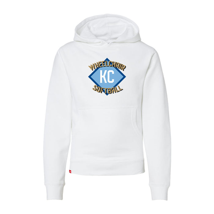 MAS Kansas City Wheelchair Softball Diamond Youth White Hoodie on a white background