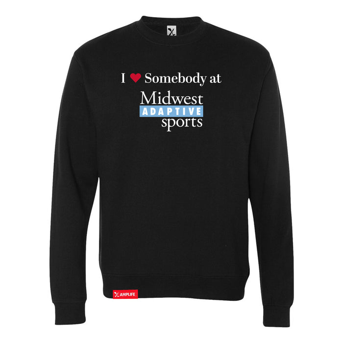 MAS Kansas City Wheelchair Softball I Love Somebody at MAS Black Crewneck Sweatshirt on a white background