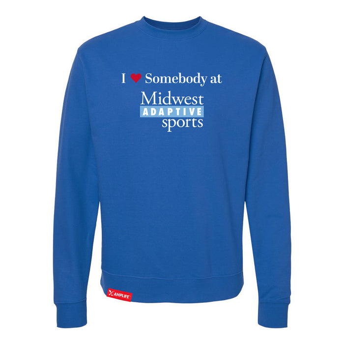 MAS Kansas City Wheelchair Softball I Love Somebody at MAS Royal Crewneck Sweatshirt on a white background