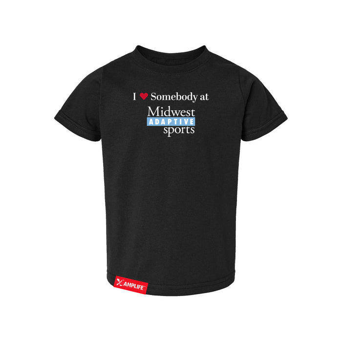 MAS Kansas City Wheelchair Softball I Love Somebody at MAS Toddler Black T-Shirt on a white background