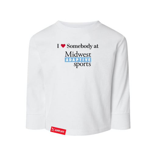 MAS Kansas City Wheelchair Softball I Love Somebody at MAS Toddler White Long Sleeve T-Shirt on a white background