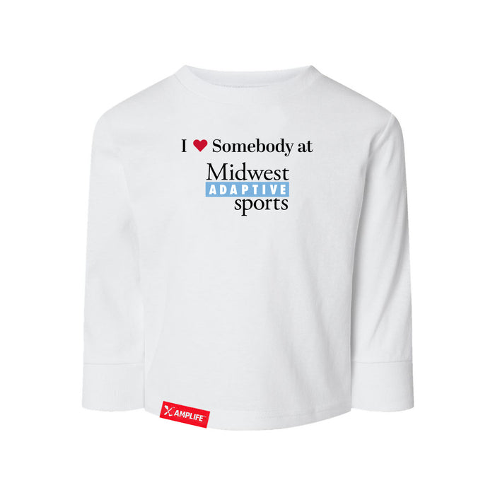 MAS Kansas City Wheelchair Softball I Love Somebody at MAS Toddler White Long Sleeve T-Shirt on a white background