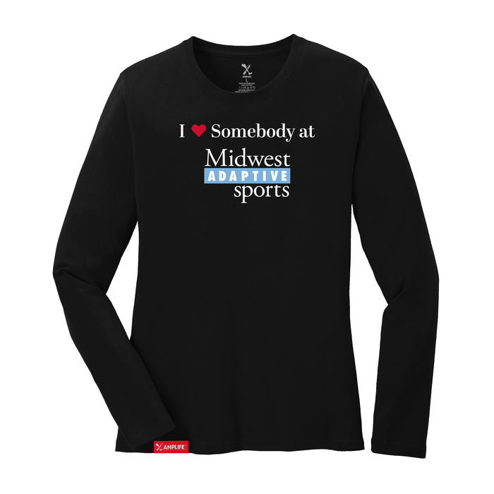 MAS Kansas City Wheelchair Softball I Love Somebody at MAS Women's Black Long Sleeve T-Shirt on a white background