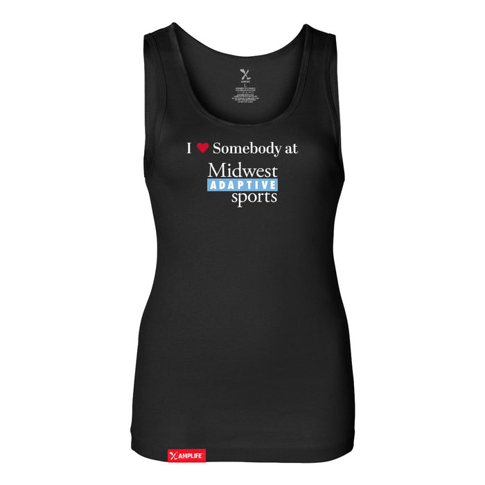 MAS Kansas City Wheelchair Softball I Love Somebody at MAS Women's Black Slim Micro Rib Tank Top on a white background