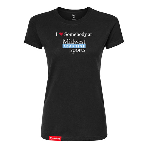 MAS Kansas City Wheelchair Softball I Love Somebody at MAS Women's Black Slim T-Shirt on a white background
