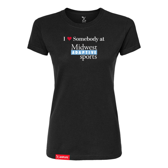 MAS Kansas City Wheelchair Softball I Love Somebody at MAS Women's Black Slim T-Shirt on a white background