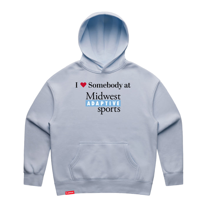 MAS Kansas City Wheelchair Softball I Love Somebody at MAS Women's Powder Modern Hoodie on a white background