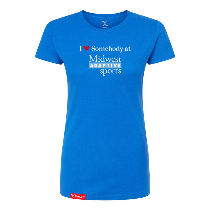 MAS Kansas City Wheelchair Softball I Love Somebody at MAS Women's Royal Slim T-Shirt on a white background