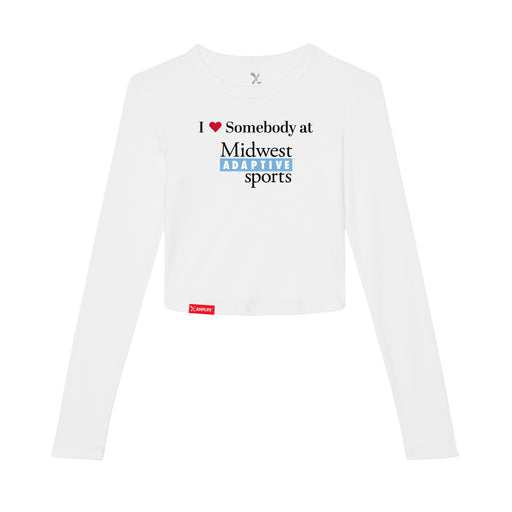 MAS Kansas City Wheelchair Softball I Love Somebody at MAS Women's White Crop Long Sleeve T-Shirt on a white background