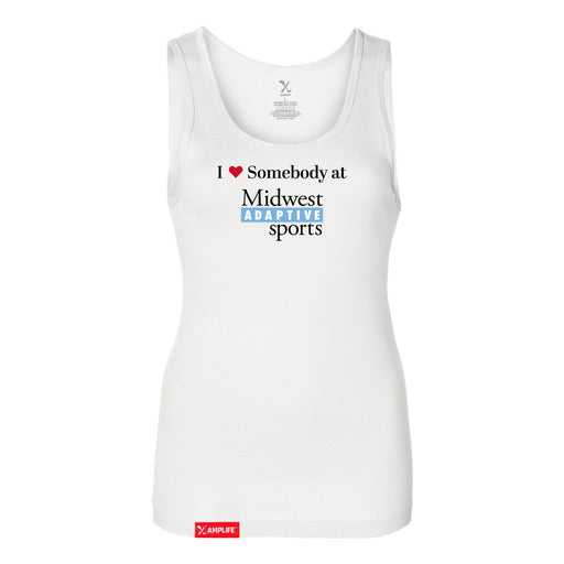 MAS Kansas City Wheelchair Softball I Love Somebody at MAS Women's White Slim Micro Rib Tank Top on a white background
