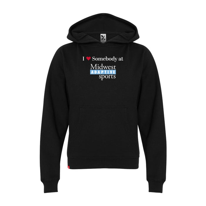 MAS Kansas City Wheelchair Softball I Love Somebody at MAS Youth Black Hoodie on a white background