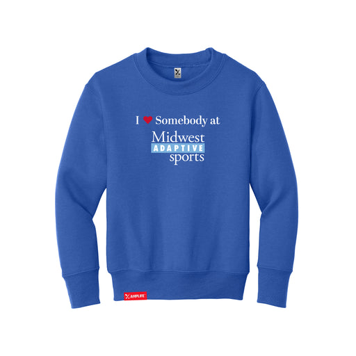 MAS Kansas City Wheelchair Softball I Love Somebody at MAS Youth Royal Crewneck Sweatshirt on a white background