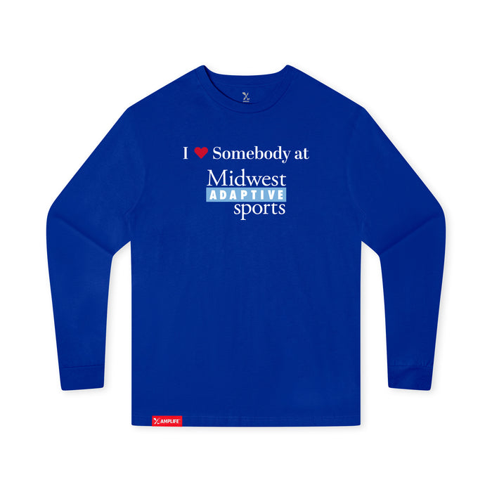 MAS Kansas City Wheelchair Softball I Love Somebody at MAS Youth Royal Long Sleeve T-Shirt on a white background