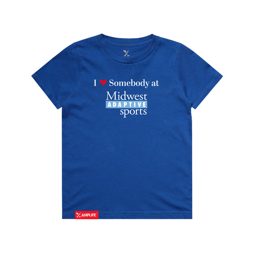 MAS Kansas City Wheelchair Softball I Love Somebody at MAS Youth Royal T-Shirt on a white background