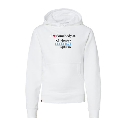 MAS Kansas City Wheelchair Softball I Love Somebody at MAS Youth White Hoodie on a white background
