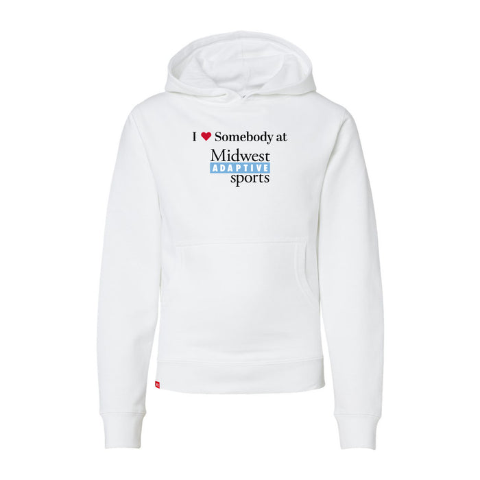 MAS Kansas City Wheelchair Softball I Love Somebody at MAS Youth White Hoodie on a white background