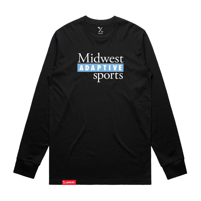 MAS Kansas City Wheelchair Softball MAS Logo Black Long Sleeve T-Shirt on a white background