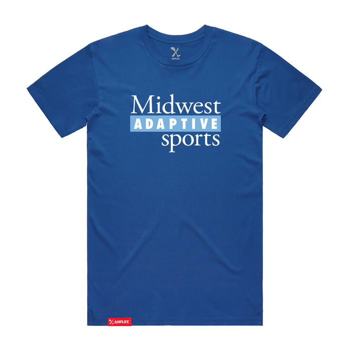 MAS Kansas City Wheelchair Softball MAS Logo Bright Royal T-Shirt on a white background
