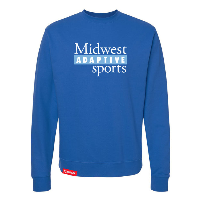 MAS Kansas City Wheelchair Softball MAS Logo Royal Crewneck Sweatshirt on a white background