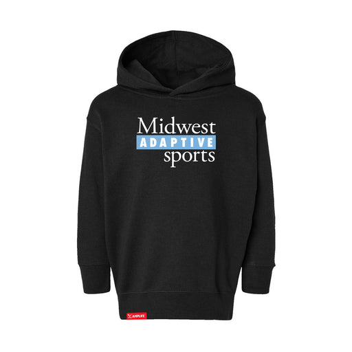 MAS Kansas City Wheelchair Softball MAS Logo Toddler Black Hoodie on a white background