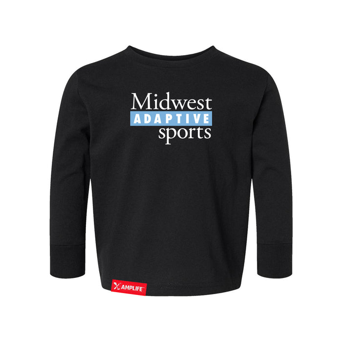 MAS Kansas City Wheelchair Softball MAS Logo Toddler Black Long Sleeve T-Shirt on a white background