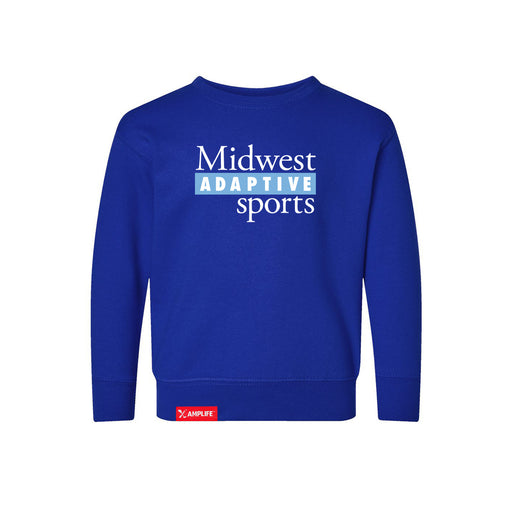 MAS Kansas City Wheelchair Softball MAS Logo Toddler Royal Crewneck Sweatshirt on a white background