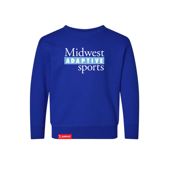 MAS Kansas City Wheelchair Softball MAS Logo Toddler Royal Crewneck Sweatshirt on a white background