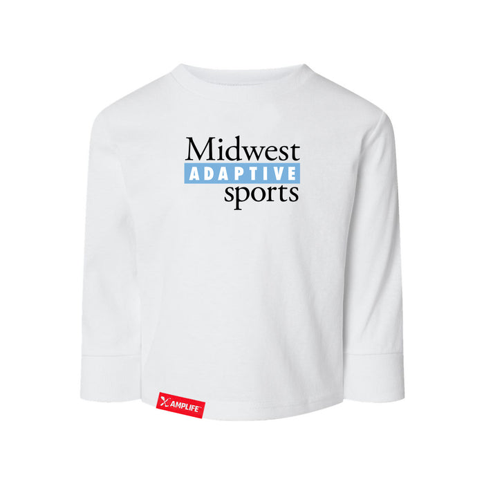 MAS Kansas City Wheelchair Softball MAS Logo Toddler White Long Sleeve T-Shirt on a white background