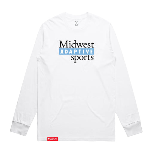 MAS Kansas City Wheelchair Softball MAS Logo White Long Sleeve T-Shirt on a white background