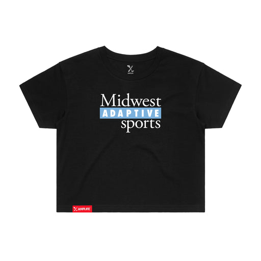 MAS Kansas City Wheelchair Softball MAS Logo Women's Black Crop T-Shirt on a white background